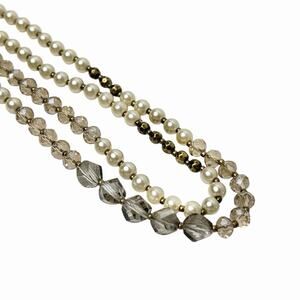 Loft Necklace Faux Pearls Smoky Crystal Beads Faceted Sparkly Long Chic Elegance